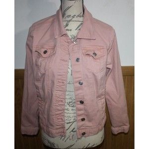 Time and Tru Women's Pink Denim Jean Jacket Button Up Size S 4-6 Stretch Stretch